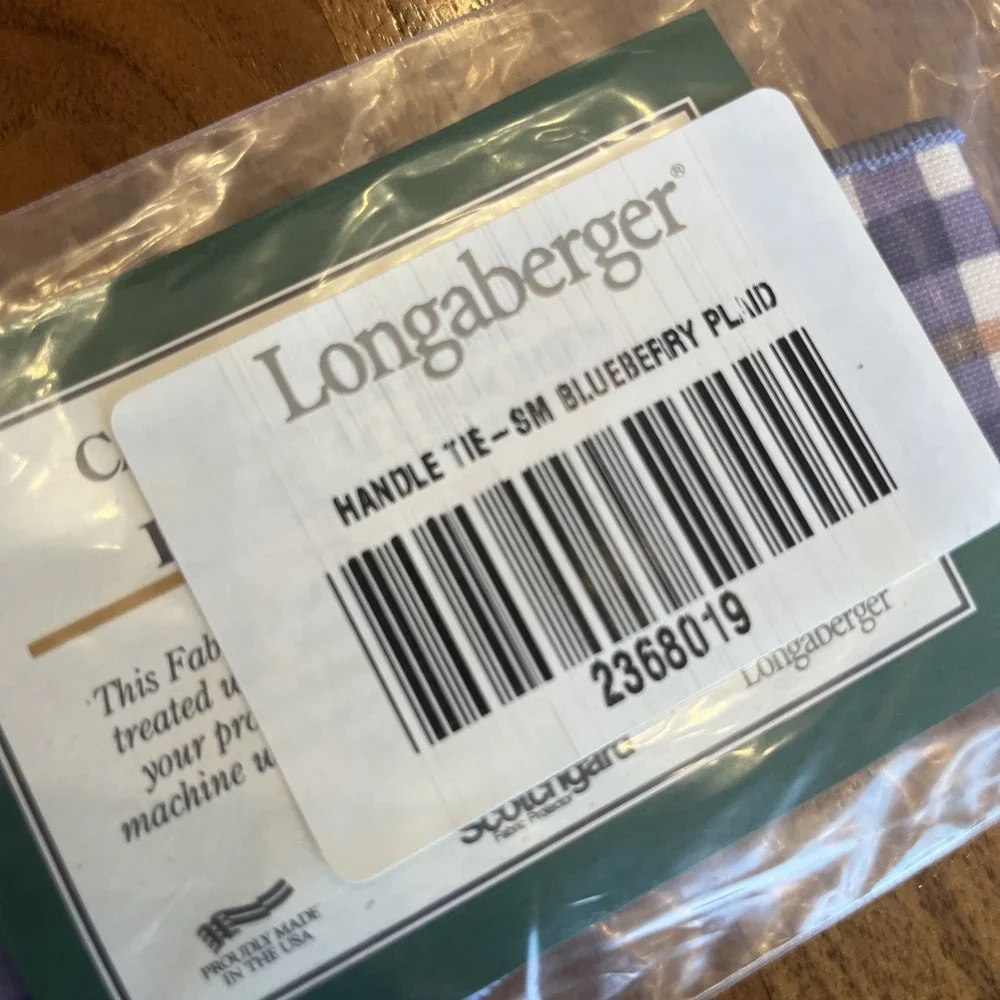 Longaberger Fabric Liner & Handle Tie For Seashell Basket in Blueberry Plaid NEW